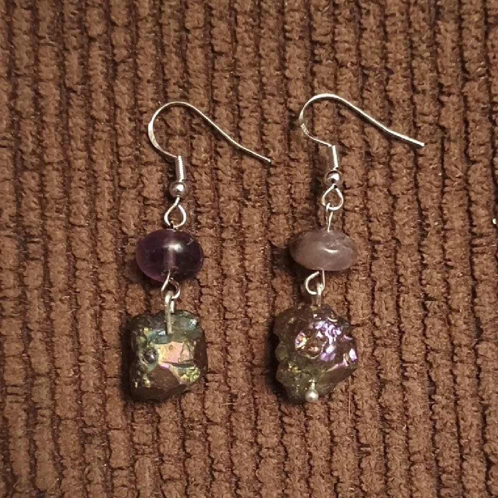 Elegant Amethyst And Titanium Quartz Dangle Earrings
